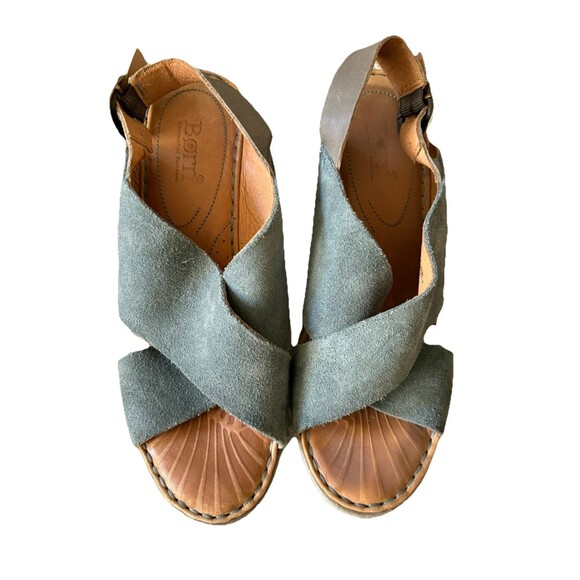 Born Devona Blue Suede Platform Wedge Sandals Size 7, Open Toe, Sling Back - Picture 2 of 9